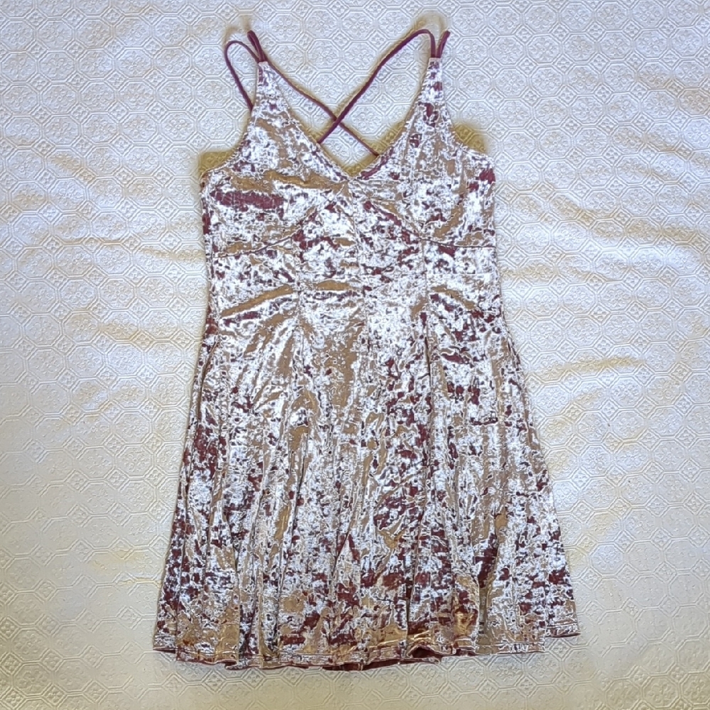 Pink /Silver Crushed Velvet Spaghetti Strap Dress for Cocktails Y2K 90s